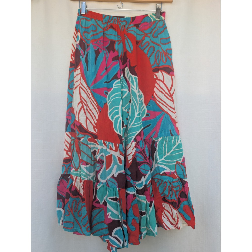 Take Two Clothing Co Tropical Palazzo Pants Wide Leg Ruffle Tiered Rayon Coastal